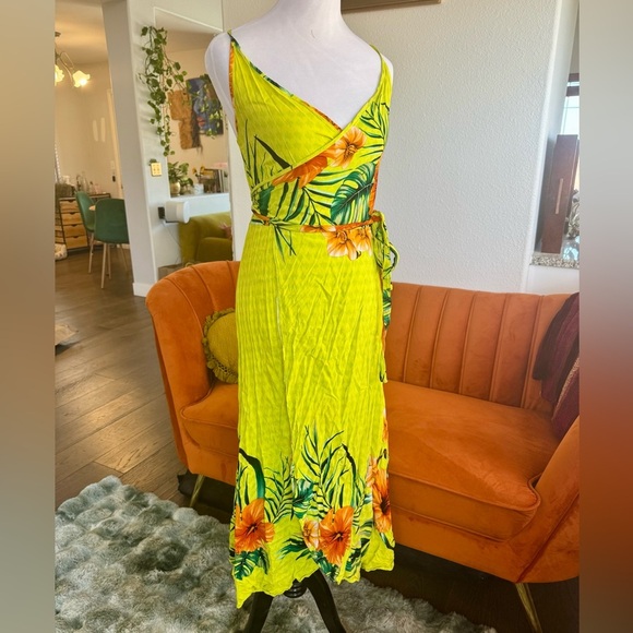 Floral Wrap Dress in Yellow and Green - Picture 1 of 6